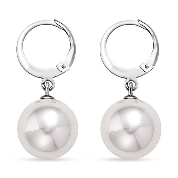 Shop Lc White Shell Pearl Dangling Earrings In Stainless Steel