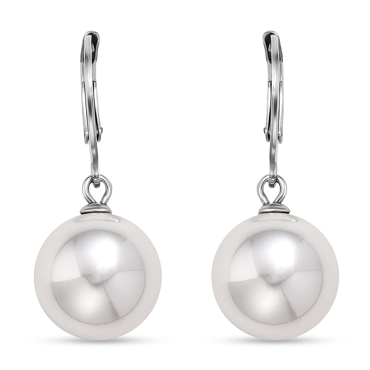 shop lc White Shell Pearl Dangling Earrings in Stainless Steel