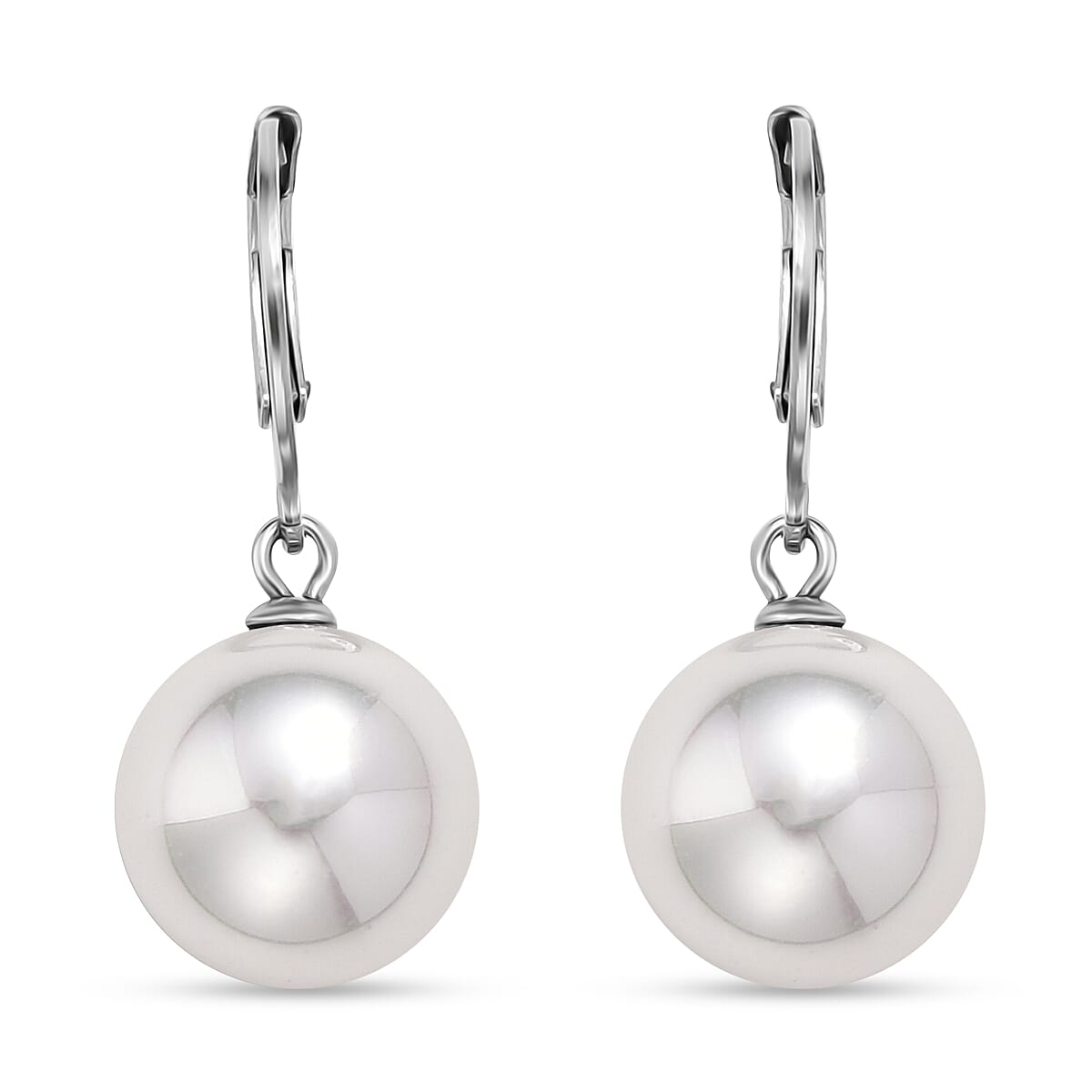 shop lc White Shell Pearl Dangling Earrings in Stainless Steel