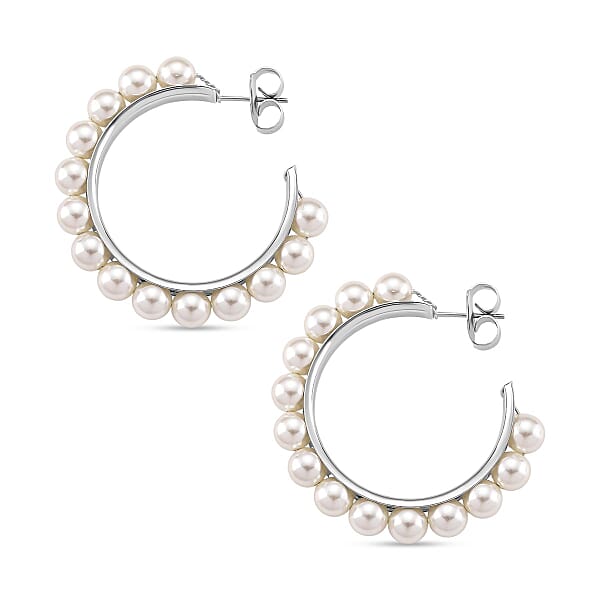 Shop Lc White Shell Pearl Hoop Earrings In Silvertone And Stainless Steel