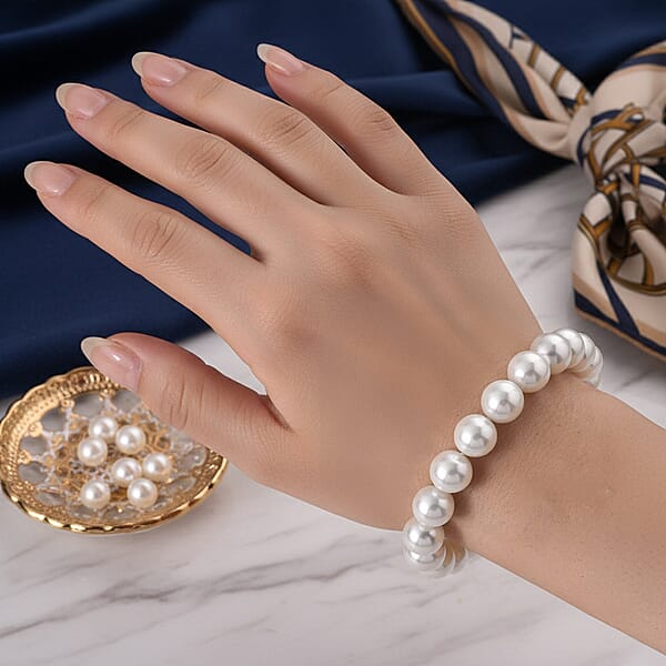 Shop Lc White Shell Pearl Stretch Bracelet (7.25-7.75In)