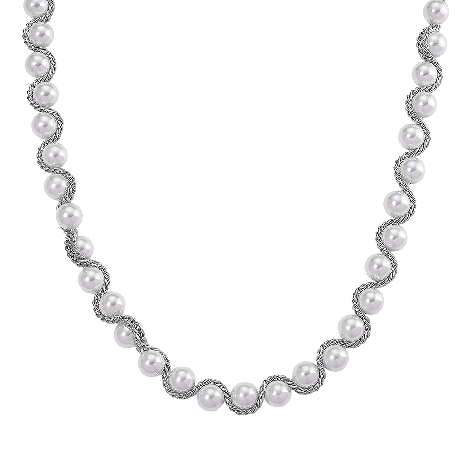 shop lc White Shell Pearl Twilight Waves Necklace in Stainless Steel 19.5-21.5 Inches