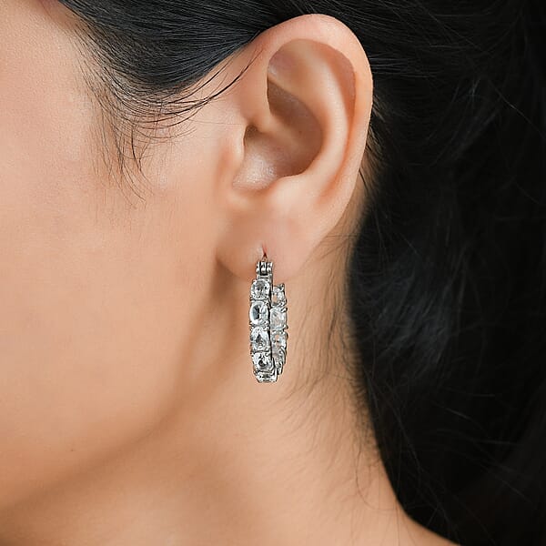 Shop Lc White Topaz Inside Out Hoop Earrings In Stainless Steel 5.25 Ctw