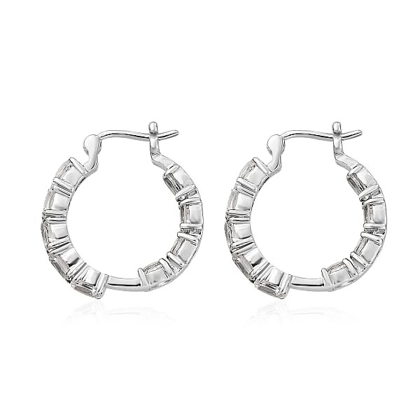 Shop Lc White Topaz Inside Out Hoop Earrings In Stainless Steel 5.25 Ctw