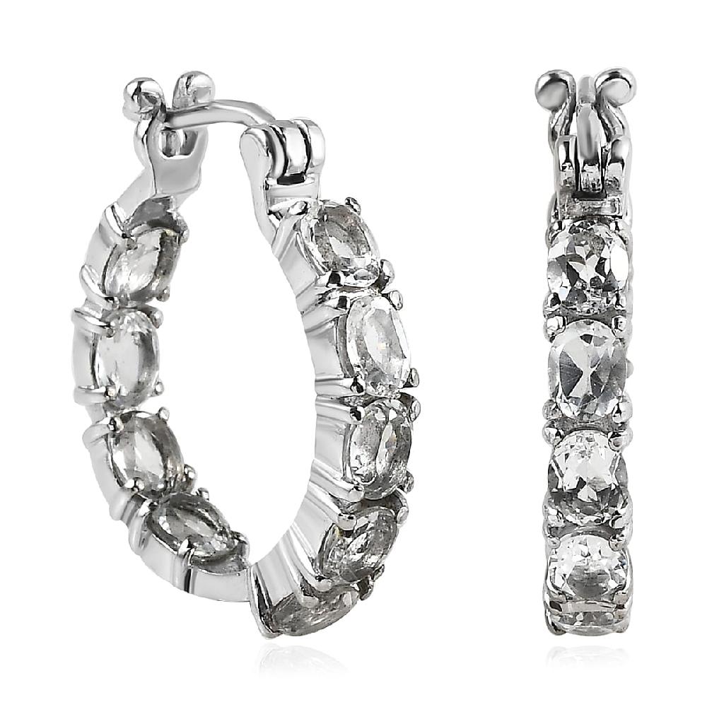 shop lc White Topaz Inside Out Hoop Earrings in Stainless Steel 5.25 ctw