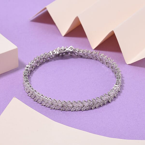 Shop Lc White Zircon 10.75 Ctw Sunray's Bracelet In Rhodium Over Sterling Sil (7.25 In)