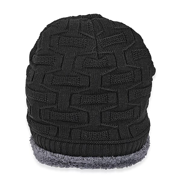 Shop Lc Winter Thick Fleece Lined Beanie Cap Hat Neck Warmer Scarf And Touch Screen Supported Mittens Gloves - Black (3pcs Set)