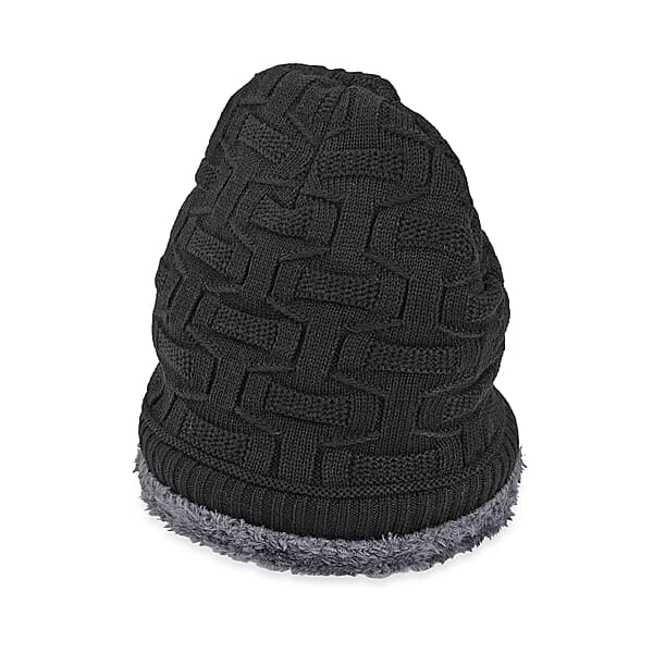 Shop Lc Winter Thick Fleece Lined Beanie Cap Hat Neck Warmer Scarf And Touch Screen Supported Mittens Gloves - Black (3pcs Set)