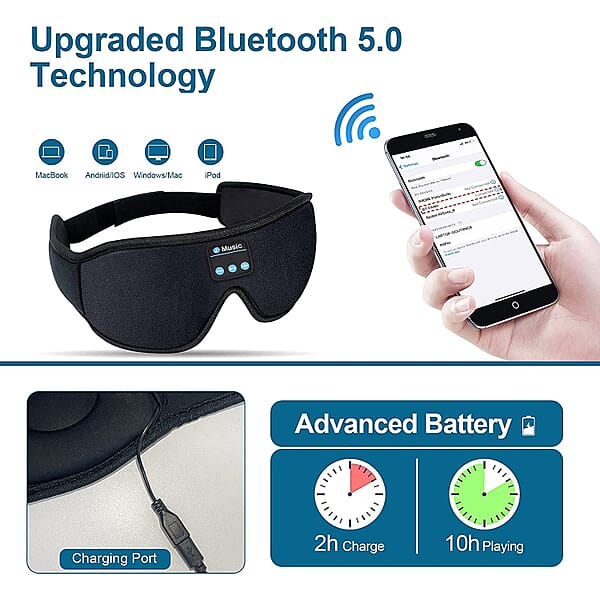 Shop Lc Wireless 3D Bluetooth Music Hood Eye Mask - Black