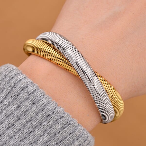 Shop Lc Wrap Texture 2 Row Bracelet In ION Plated YG And Stainless Steel (7.50-9.50In)