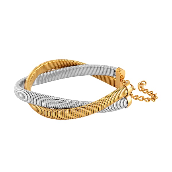 Shop Lc Wrap Texture 2 Row Bracelet In ION Plated YG And Stainless Steel (7.50-9.50In)
