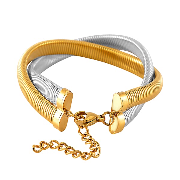 Shop Lc Wrap Texture 2 Row Bracelet In ION Plated YG And Stainless Steel (7.50-9.50In)