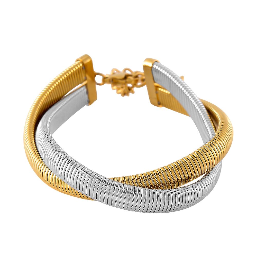 shop lc Wrap Texture 2 Row Bracelet in ION Plated YG and Stainless Steel (7.50-9.50In)