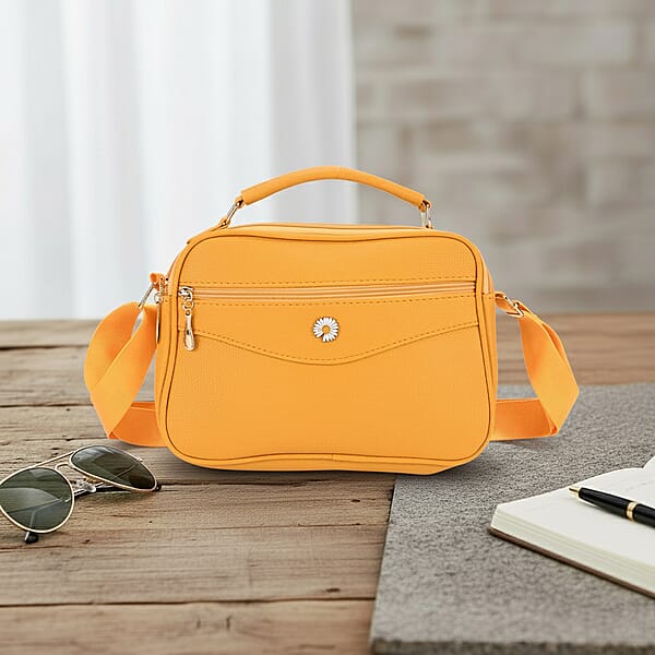 Shop Lc Yellow Faux Leather Multi Pocket Crossbody Bag