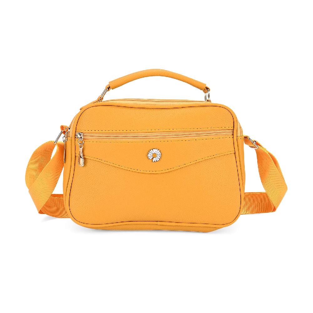 shop lc Yellow Faux Leather Multi Pocket Crossbody Bag