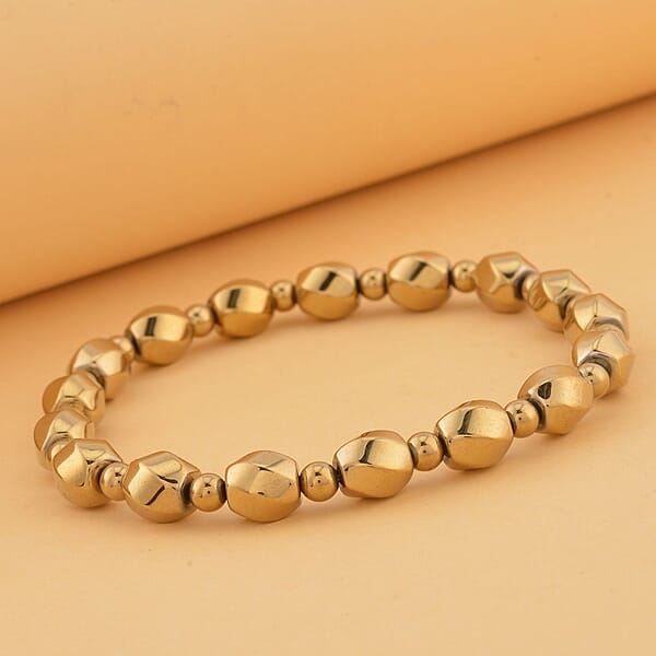 Shop Lc Yellow Gold Plated Hematite 134.50 Ctw Beaded Stretch Bracelet