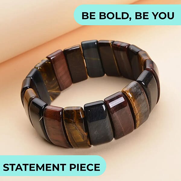 Shop Lc Yellow Multi Color Tiger's Eye Boho Block Bracelet Stretch Bracelet For Women Jewelry Gifts For Women 450.00 Ctw