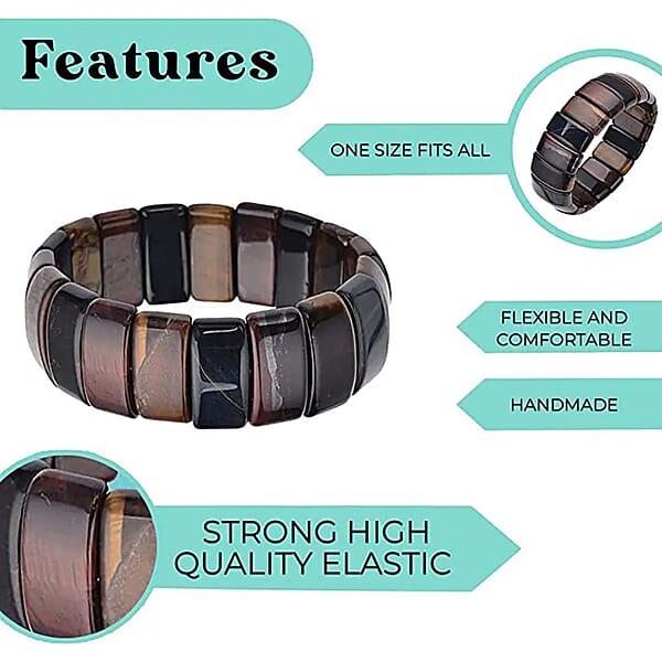 Shop Lc Yellow Multi Color Tiger's Eye Boho Block Bracelet Stretch Bracelet For Women Jewelry Gifts For Women 450.00 Ctw