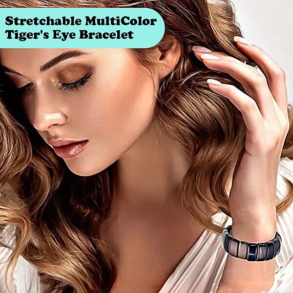 Shop Lc Yellow Multi Color Tiger's Eye Boho Block Bracelet Stretch Bracelet For Women Jewelry Gifts For Women 450.00 Ctw