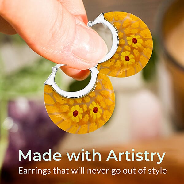 Shop Lc Yellow Murano Style Basket Earrings In Stainless Steel With Lifetime Guarantee