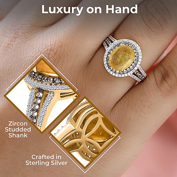 Shop Lc Yellow Sapphire Double Halo Ring In Vermeil Yellow Gold Over Sterling Silver White And Champagne Zircon Accent Ring Sapphire Jewelry Gift For Her 5.00 Ctw