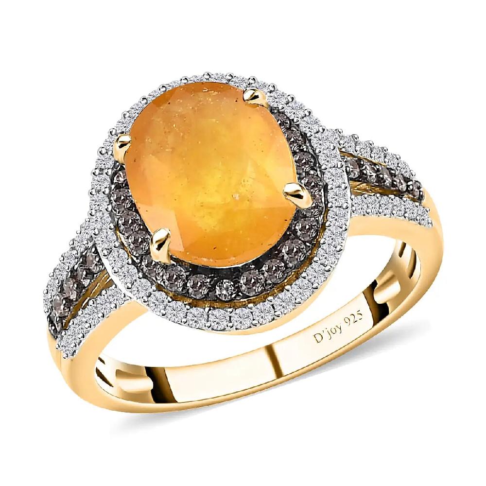 shop lc Yellow Sapphire Double Halo Ring in Vermeil Yellow Gold Over Sterling Silver White and Champagne Zircon Accent Ring Sapphire Jewelry Gift For Her 5.00 ctw