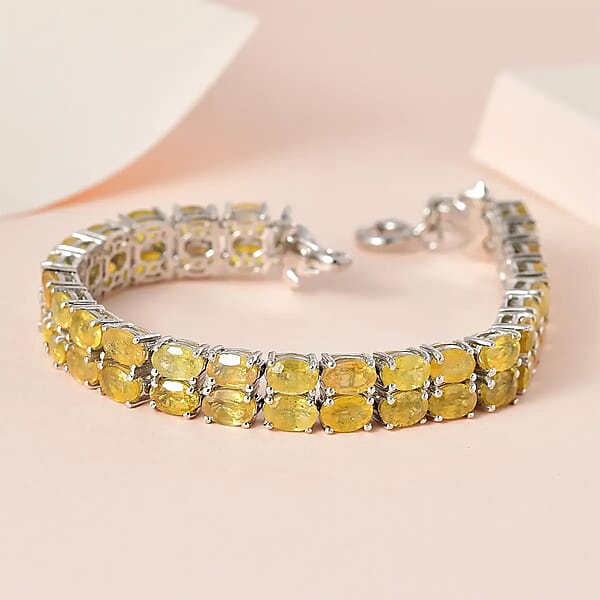 Shop Lc Yellow Sapphire (FF) Double-Row Bracelet In Platinum Over Sterling Silver (8.00 In) 36.75 Ctw