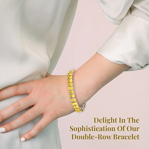 Shop Lc Yellow Sapphire (FF) Double-Row Bracelet In Platinum Over Sterling Silver (8.00 In) 36.75 Ctw