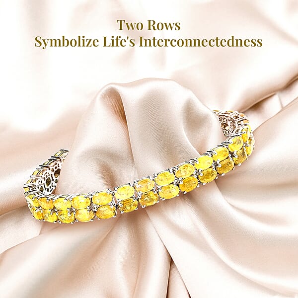 Shop Lc Yellow Sapphire (FF) Double-Row Bracelet In Platinum Over Sterling Silver (8.00 In) 36.75 Ctw