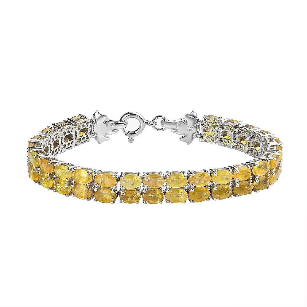 shop lc Yellow Sapphire (FF) Double-Row Bracelet in Platinum Over Sterling Silver (8.00 In) 36.75 ctw