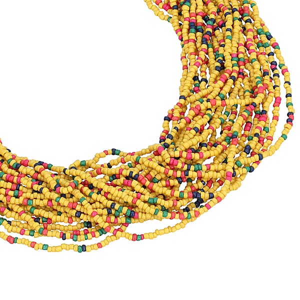 Shop Lc Yellow Seed Beaded Multi Layered Necklace 20-22 Inches In Goldtone