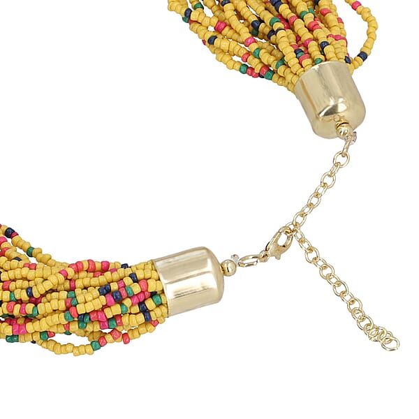 Shop Lc Yellow Seed Beaded Multi Layered Necklace 20-22 Inches In Goldtone
