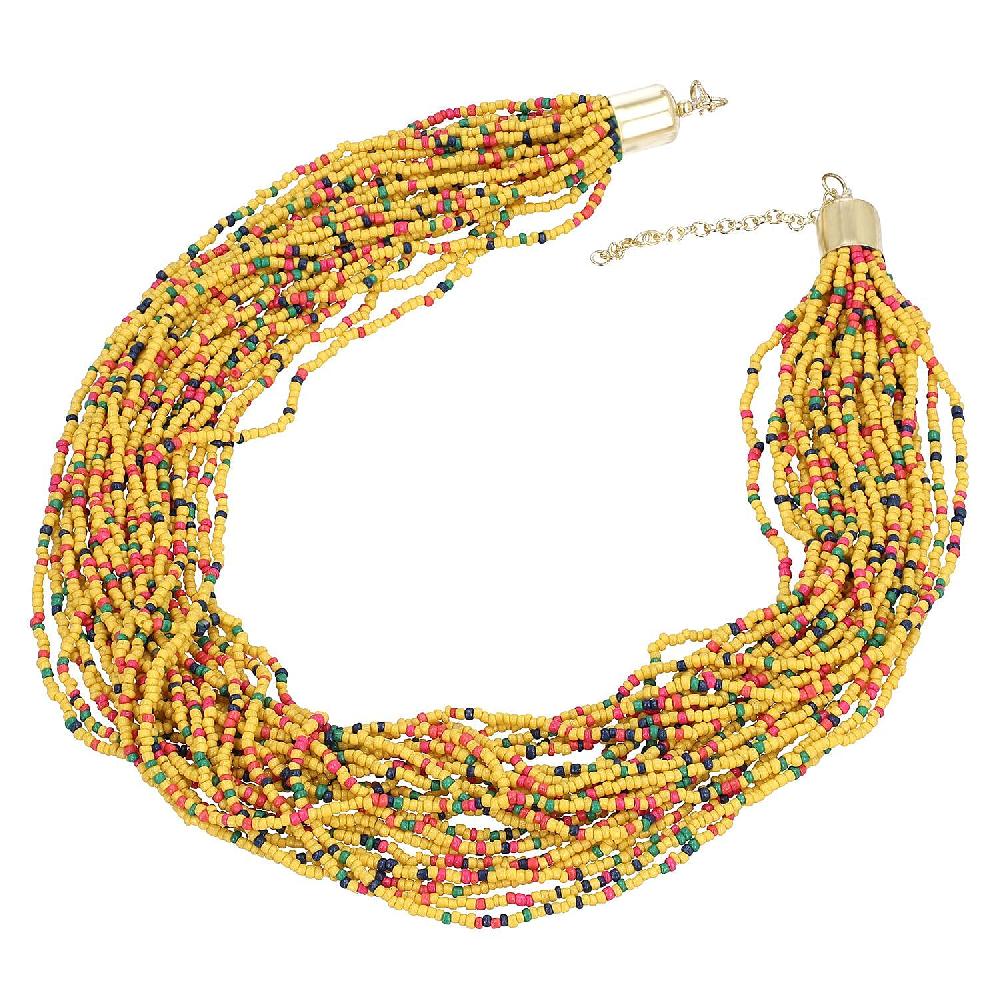 shop lc Yellow Seed Beaded Multi Layered Necklace 20-22 inches in Goldtone