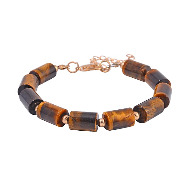 Shop Lc Yellow Tiger's Eye 136.40 Ctw Bracelet (7.00-9.00In) And Lever Back Earrings In Rosetone