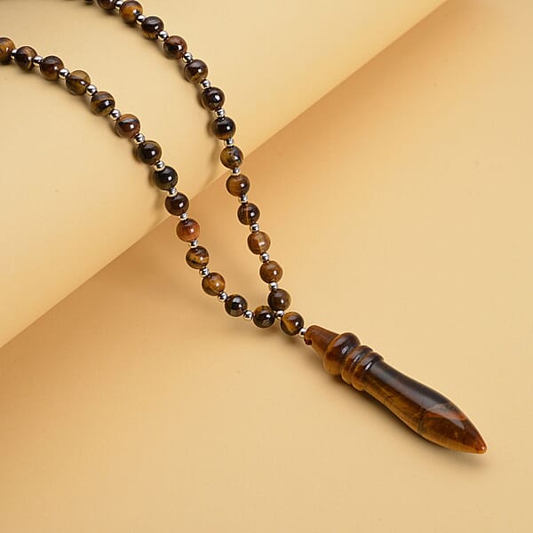 Shop Lc Yellow Tiger's Eye 140.50 Ctw Beaded Men's Necklace 20-22 Inches In Silvertone
