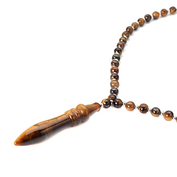 Shop Lc Yellow Tiger's Eye 140.50 Ctw Beaded Men's Necklace 20-22 Inches In Silvertone