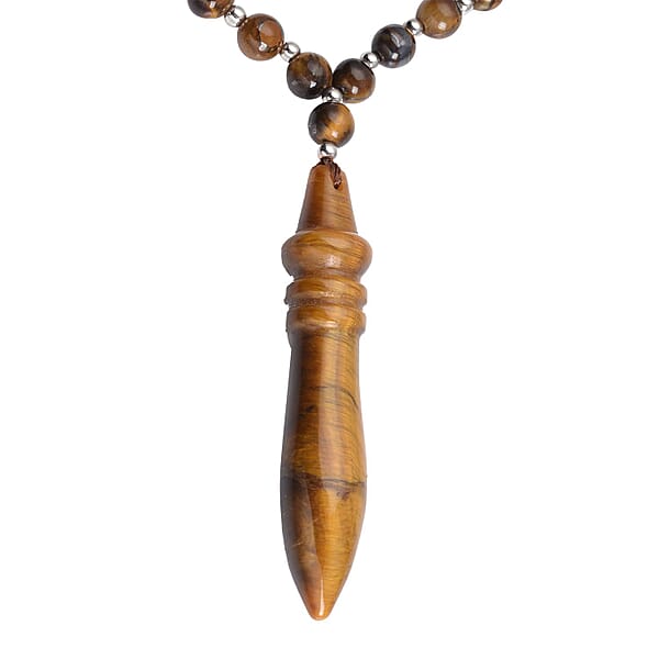 Shop Lc Yellow Tiger's Eye 140.50 Ctw Beaded Men's Necklace 20-22 Inches In Silvertone