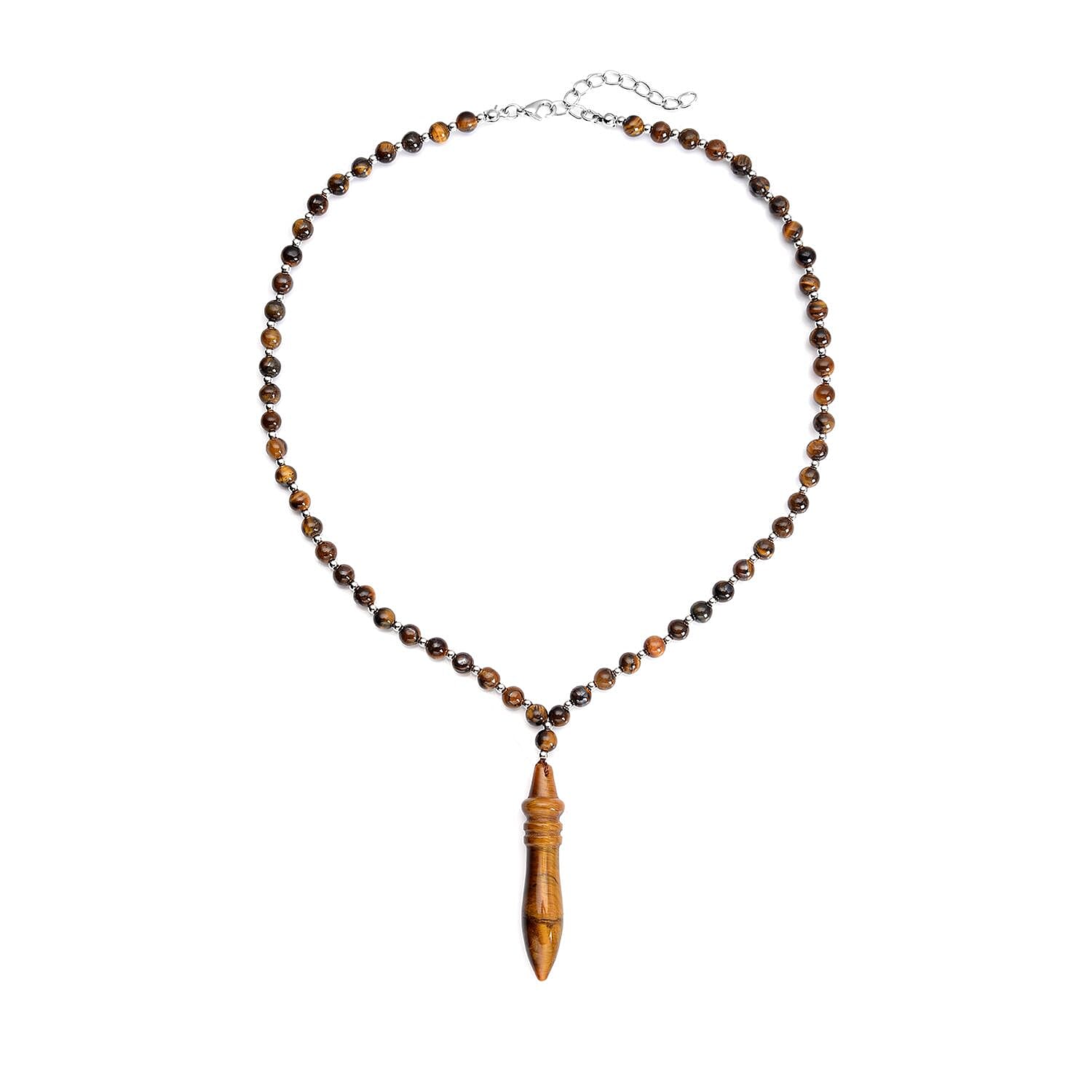 shop lc Yellow Tiger's Eye 140.50 ctw Beaded Men's Necklace 20-22 Inches in Silvertone