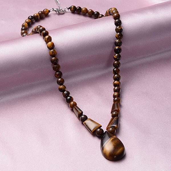 Shop Lc Yellow Tiger's Eye 158.50 Ctw Beaded Tribal Necklace 18-20 Inches In Silvertone