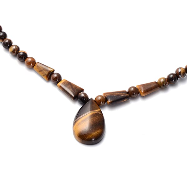 Shop Lc Yellow Tiger's Eye 158.50 Ctw Beaded Tribal Necklace 18-20 Inches In Silvertone