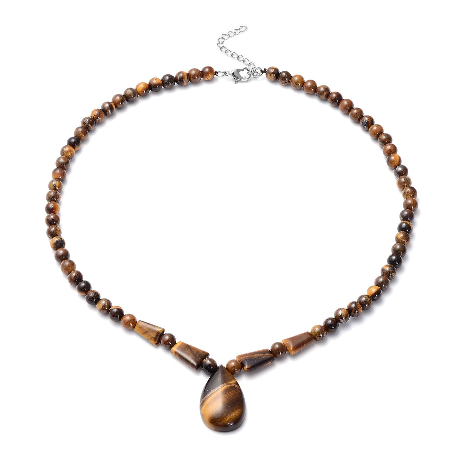 shop lc Yellow Tiger's Eye 158.50 ctw Beaded Tribal Necklace 18-20 Inches in Silvertone