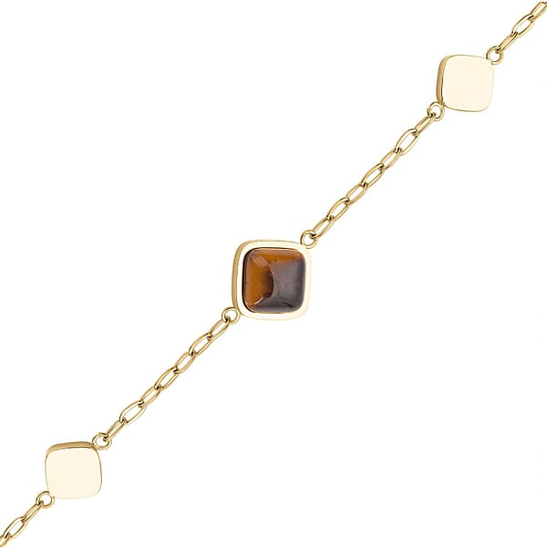 Shop Lc Yellow Tiger's Eye 32.00 Ctw Paper Clip Chain Station Necklace In ION Plated YG Stainless Steel 20-22 Inches Tarnish-Free Waterproof Sweat Proof Jewelry