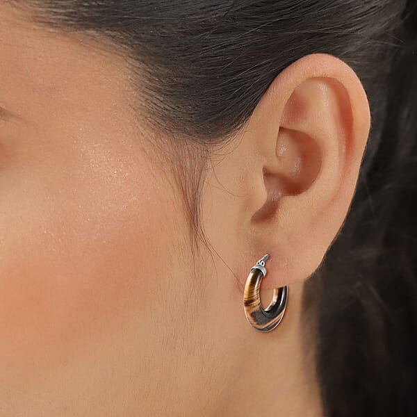 Shop Lc Yellow Tiger's Eye 47.00 Ctw Hoop Earrings In Stainless Steel