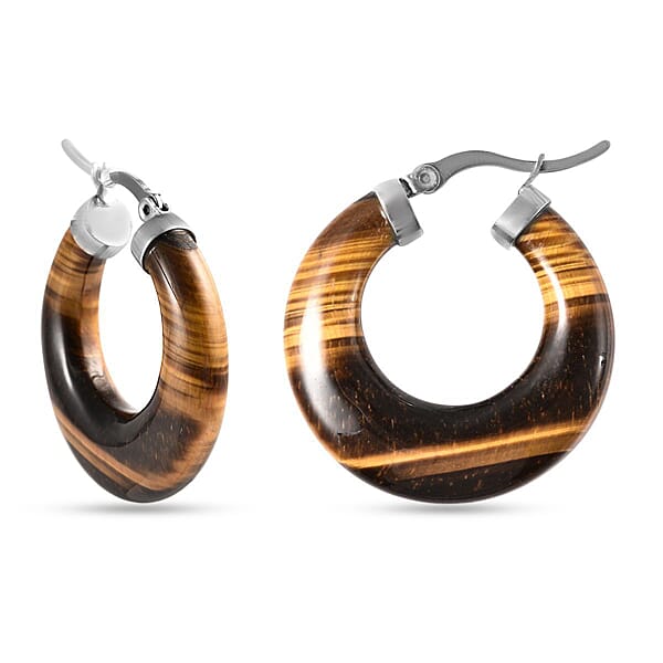 Shop Lc Yellow Tiger's Eye 47.00 Ctw Hoop Earrings In Stainless Steel