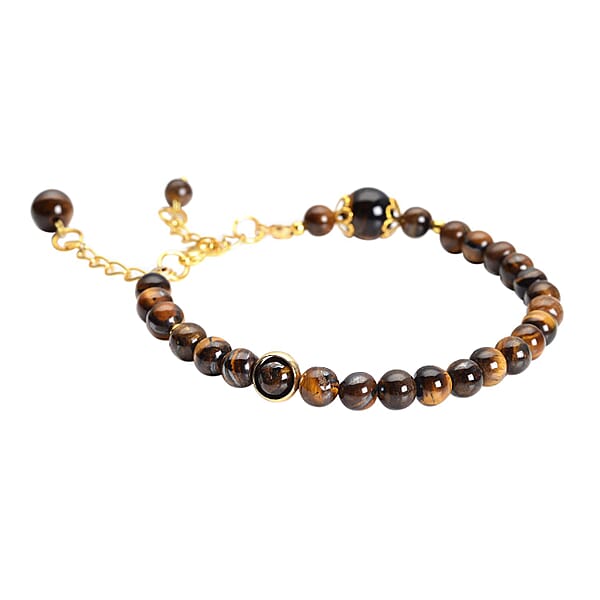 Shop Lc Yellow Tiger's Eye 56.50 Ctw 6-10mm Beaded Anklet In Goldtone (8-9.5In)