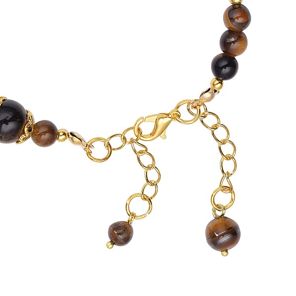 Shop Lc Yellow Tiger's Eye 56.50 Ctw 6-10mm Beaded Anklet In Goldtone (8-9.5In)