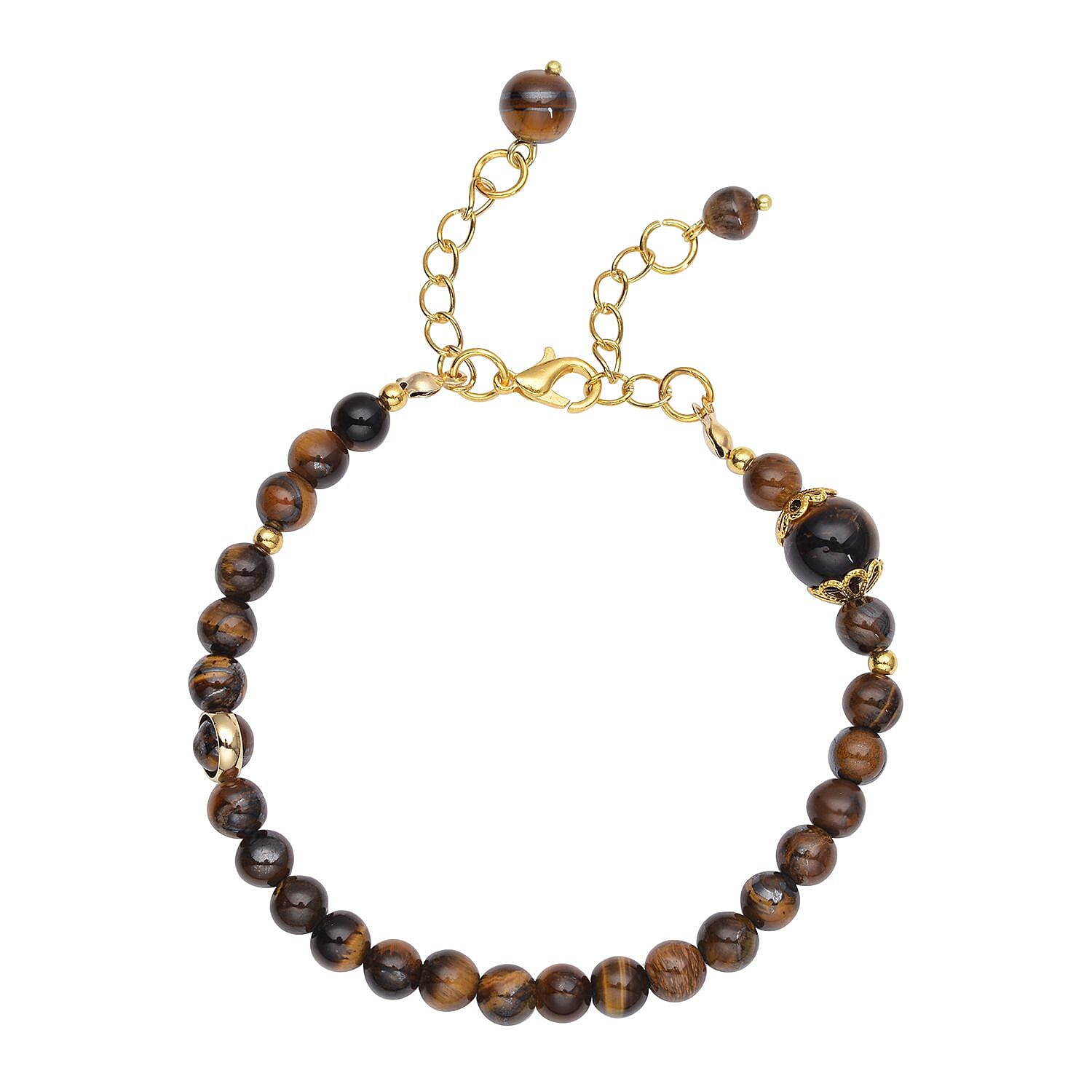 shop lc Yellow Tiger's Eye 56.50 ctw 6-10mm Beaded Anklet in Goldtone (8-9.5In)