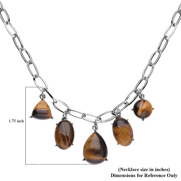Shop Lc Yellow Tiger's Eye 66.00 Ctw Five Stone Pendant Necklace In Silvertone And Stainless Steel 19.5-21.5 Inches Tarnish-Free Waterproof Sweat Proof Jewelry