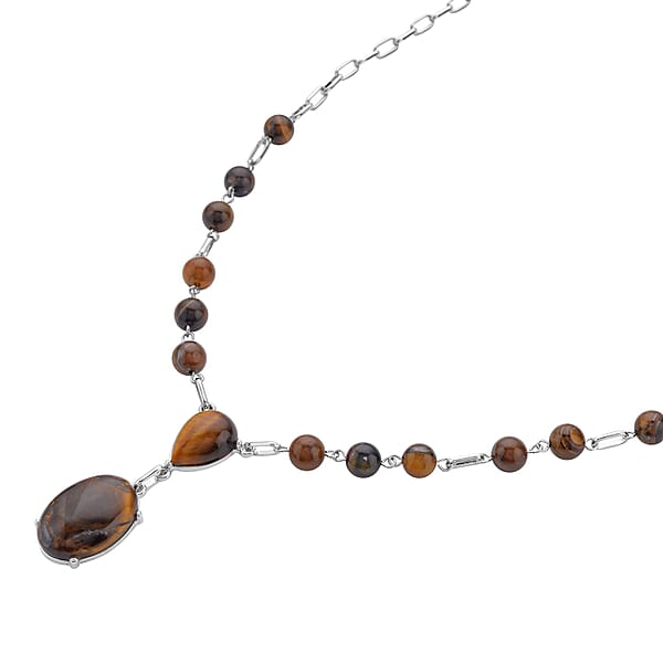 Shop Lc Yellow Tiger's Eye 70.00 Ctw Necklace In Silvertone 18-20 Inches