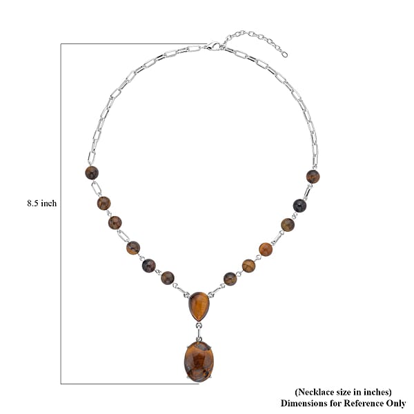 Shop Lc Yellow Tiger's Eye 70.00 Ctw Necklace In Silvertone 18-20 Inches